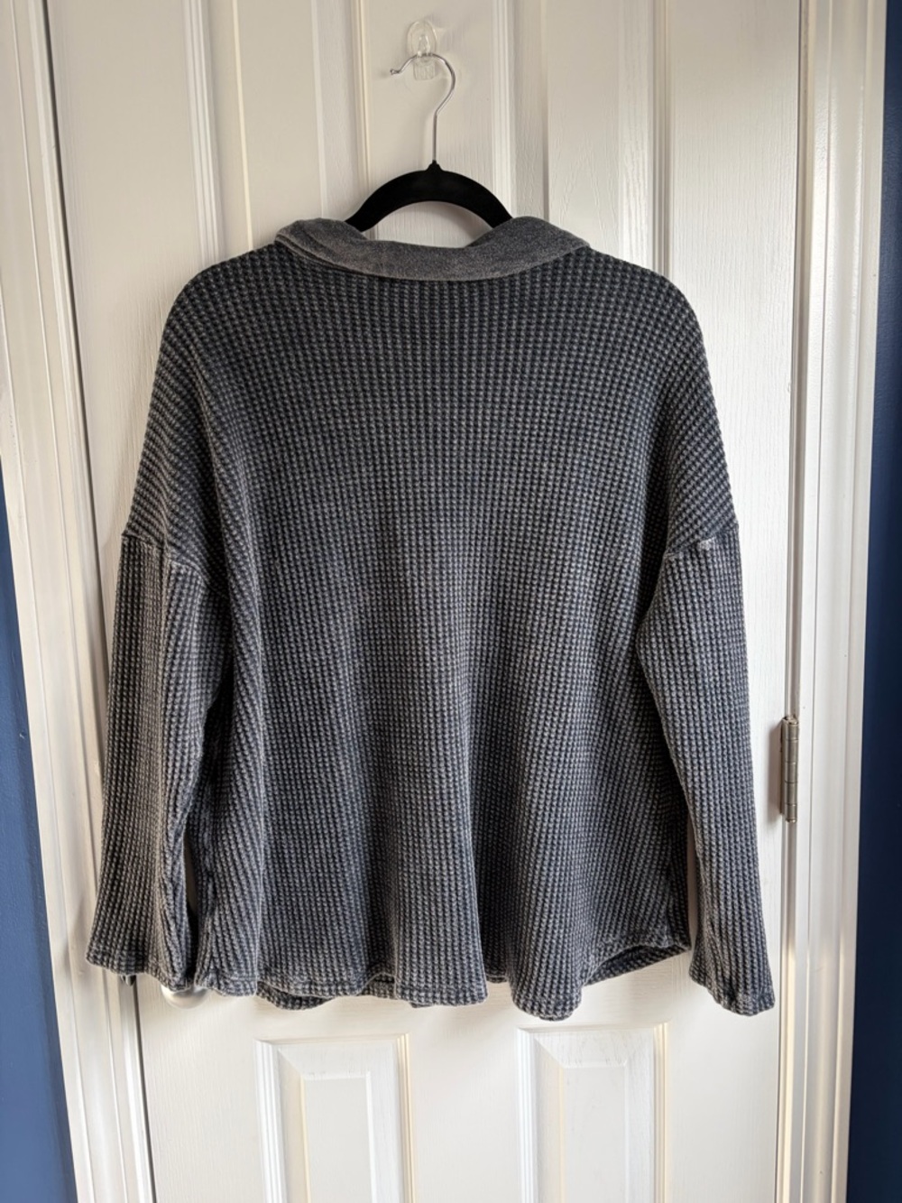 BUCKETLIST Vintage Wash Waffle Knit Shacket Size Small Oversized Cozy - Picture 4 of 9